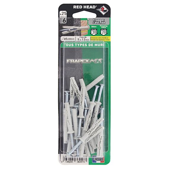 25 Chevilles Frapex M Ø6x40mm - RED HEAD