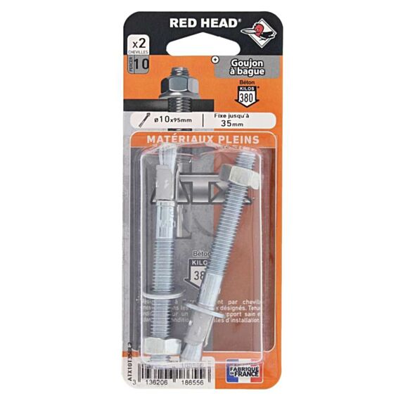2 Chevilles ATX Ø10x95mm Matériaux Pleins - RED HEAD
