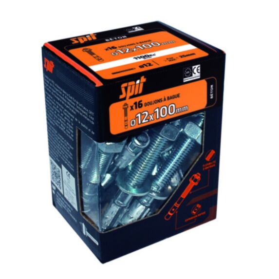 16 goujons à bague 3 Ø12x100mm - SPIT