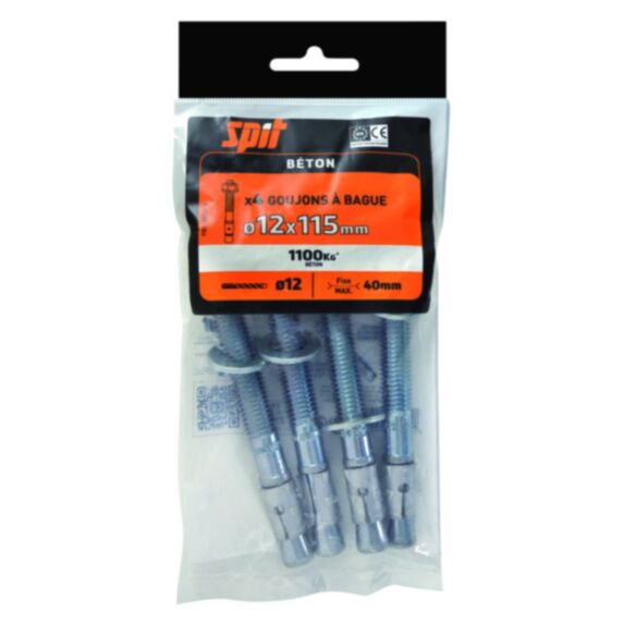 4 goujons à bague 3 Ø12x115mm - SPIT