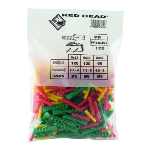 Sachet de cheville PP Ø5x25 + Ø6x30 + Ø8x40mm RED HEAD