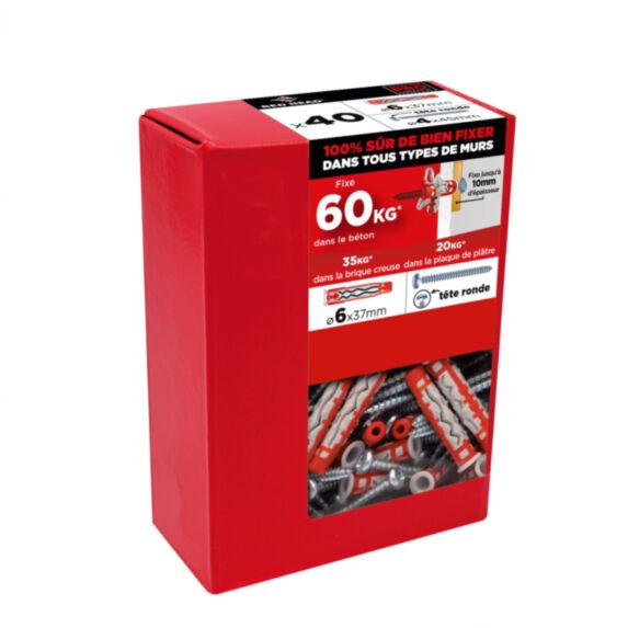 Boîte de chevilles bi-matières D6x37 + vis TR D4x45 x40 - RED HEAD