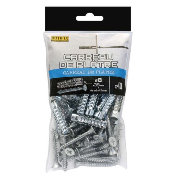 40 Chevilles Carreaux Plâtres Ø8x38mm - RED HEAD