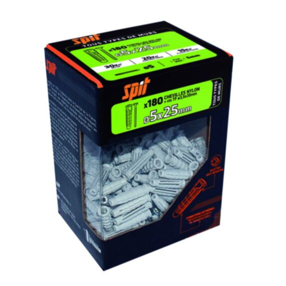 180 chevilles nylon universelles Ø5x25mm + vis TF Ø3,5x30mm - SPIT