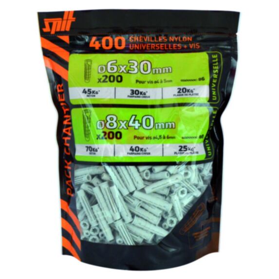 400 chevilles nylon universelles Ø6x30mm + Ø8x40mm - SPIT