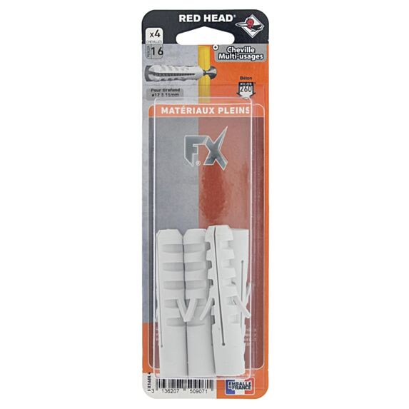 4 chevilles FX Ø16x80mm matériaux pleins - RED HEAD