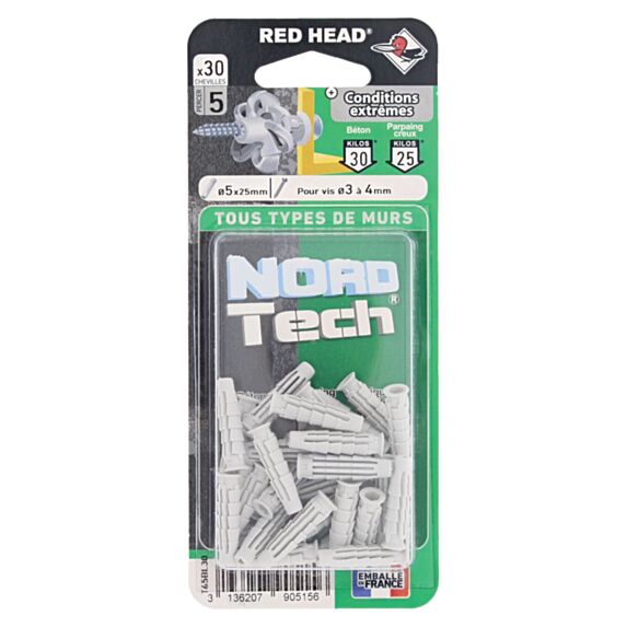 30 Chevilles Nordtech Conditions Extrêmes Ø5x25mm - RED HEAD