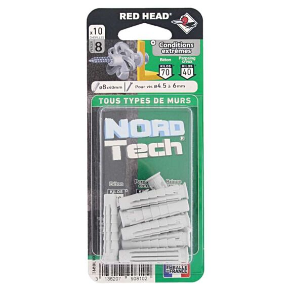 10 Chevilles Nordtech Conditions Extrêmes Ø8x40mm - RED HEAD