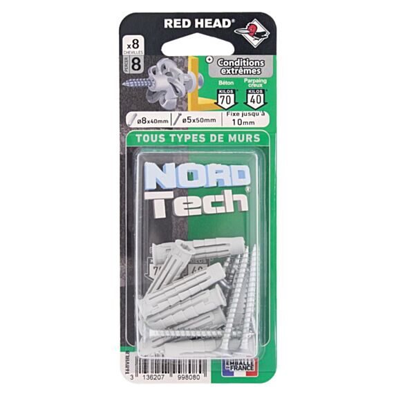 4 Chevilles Nordtech Conditions Extrêmes Ø10x50mm + Vis TF Ø6x70mm - RED HEAD