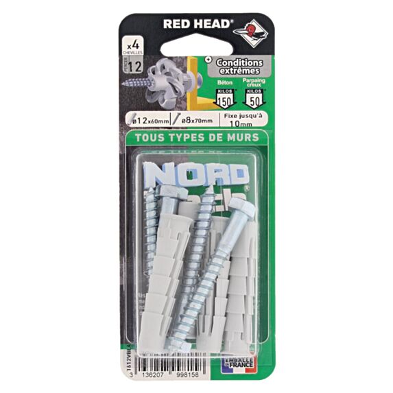 5 Chevilles Nordtech Conditions Extrêmes Ø12x60mm + Tirefonds - RED HEAD