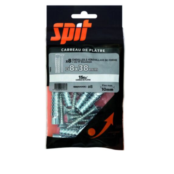 8 chevilles à verrouillage de forme TB Ø8x38mm + vis TF Ø6x40mm - SPIT