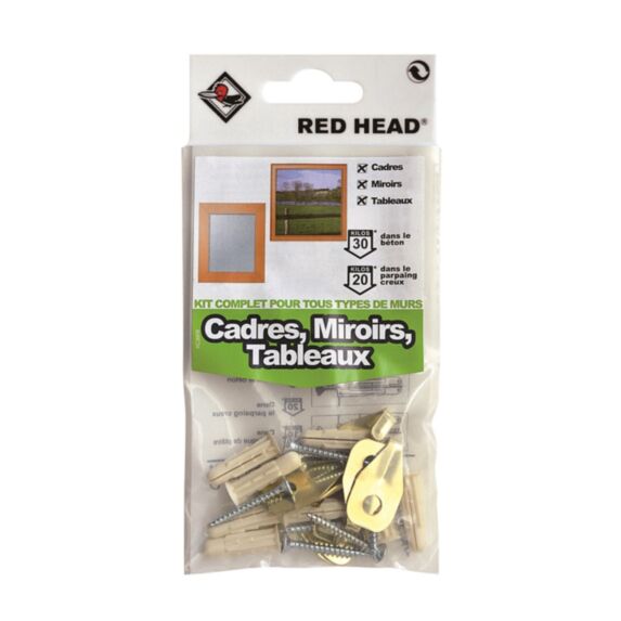 Kit solution cadres miroirs tableaux cheville Ø6 + vis 3.5x30mm - RED HEAD 