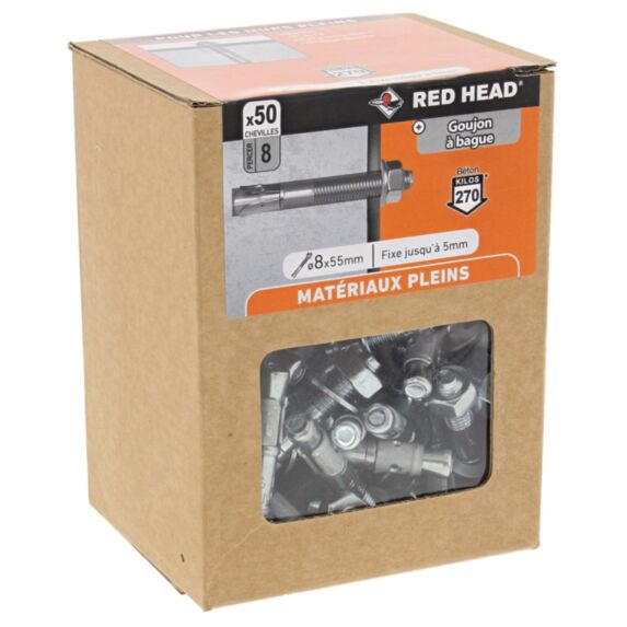 50 goujon ATX Ø8x55mm pour matériaux pleins.