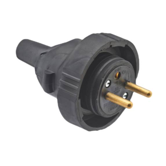 Fiche Mâle Bague Caoutchouc 2P+T 16A Noir - DEBFLEX