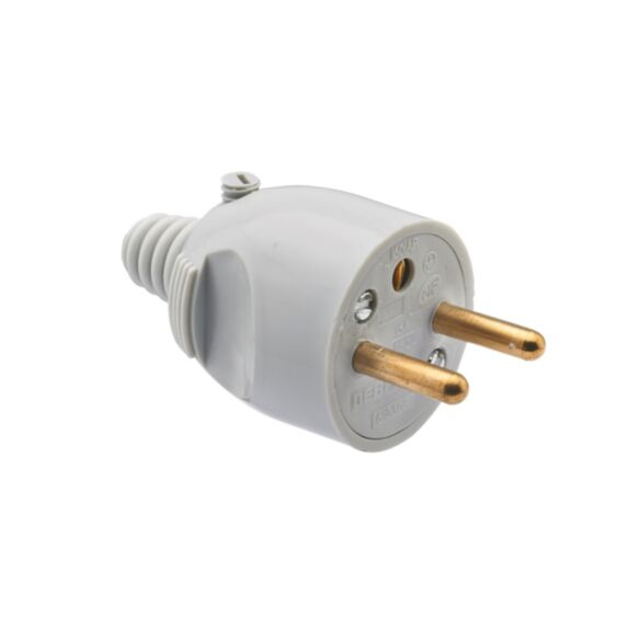 Fiche Mâle à Coiffe 2P+T 6A Sortie Droite Gris - DEBFLEX