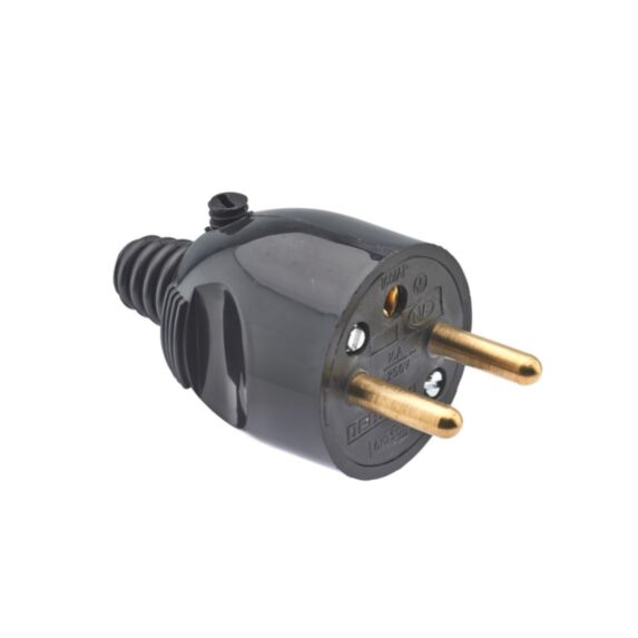 Fiche Mâle à Coiffe 2P+T 6A Sortie Droite Noir - DEBFLEX