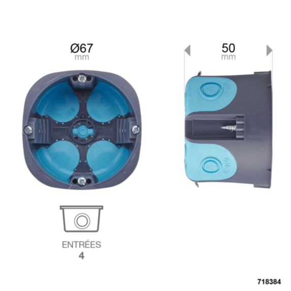 Boite d'encastrement Stopair multimat 1 poste D67 P50 GRIS BLEU