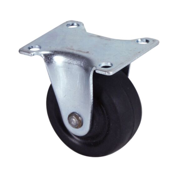 Roulette économique à platine fixe caoutchouc noir Ø40mm charge supportée 20 kg