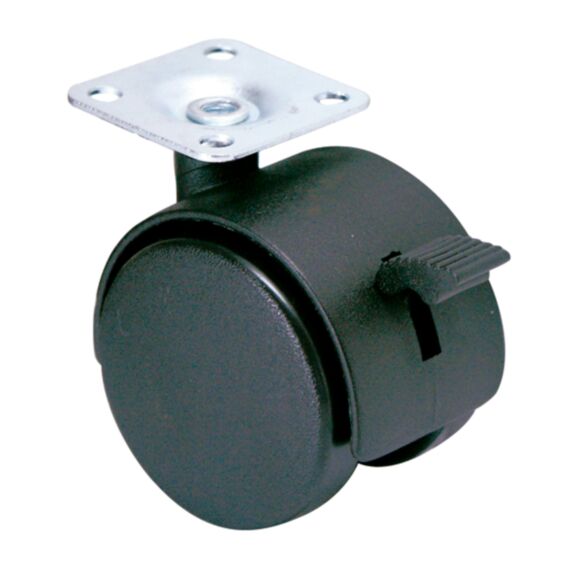 Roulette d'ameublement à platine pivotante à frein - Charge admissible 25kg.  Ø40mm - CIME