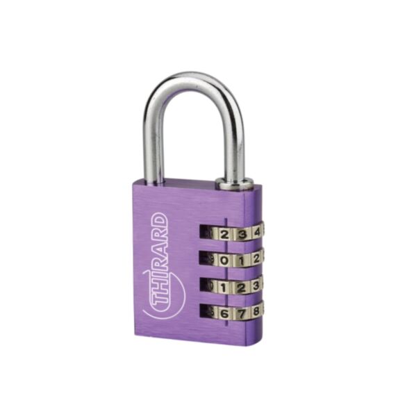 Cadenas à combinaison modifiable 4 viroles aluminium violet 40mm - THIRARD