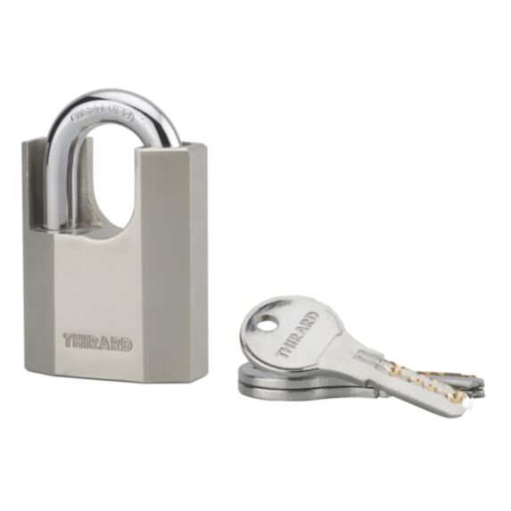 Cadenas + 3 Clés Octo-P Chromé Anse Acier 50mm - THIRARD