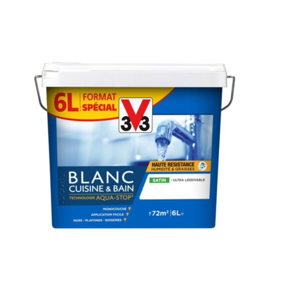 Peinture blanc cuisine & bain satin 6L