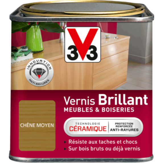 Vernis brillant meubles & boiseries chêne moyen 0,5 L - V33