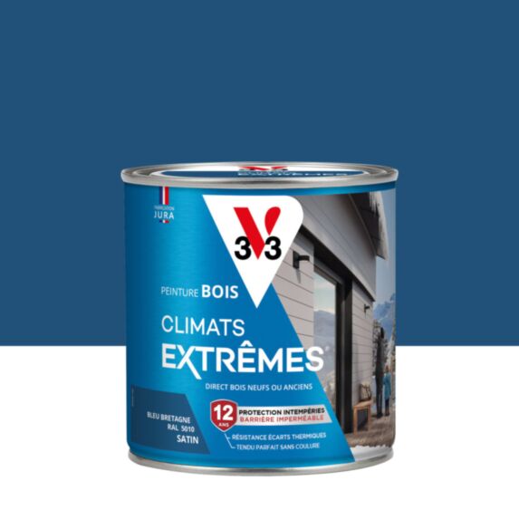 Peinture Bois Climats Extrêmes Bleu Bretagne satin 0,5 L - V33