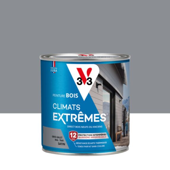 Peinture Bois Climats Extrêmes Gris Galet satin 0,5 L - V33