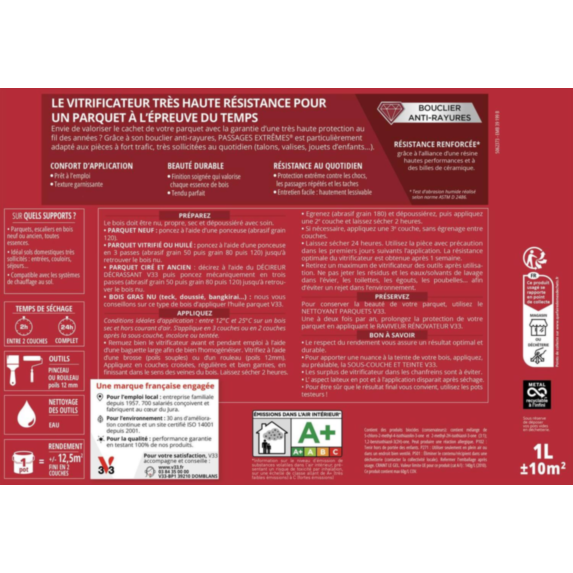 Vitrificateur passages extrêmes aspect incolore satiné 0,75 L - V33