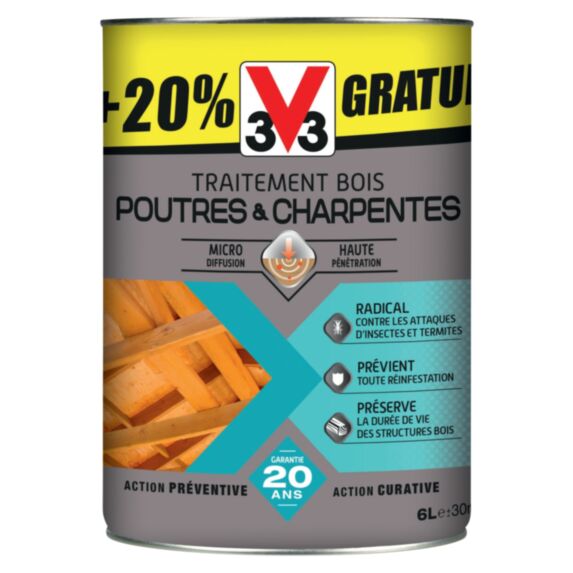 Traitement poutres et charpentes 5L+20% Gratuit - V33