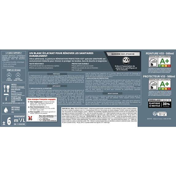 Peinture rénovation perfection sanitaire blanc satin 1L - V33