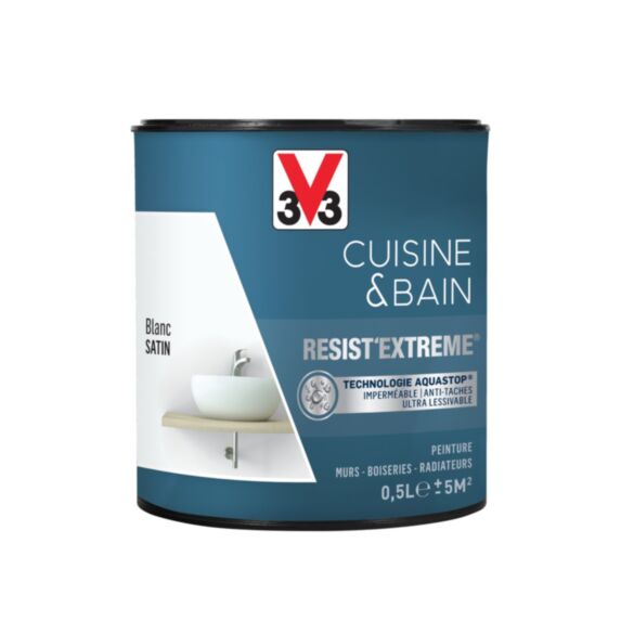 Peinture cuisine & bain Resist'Extrême blanc satin 0,5L - V33