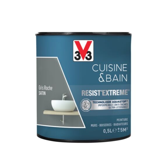 Peinture Cuisine & bain Resist'Extrême Gris roche satin 0,5L - V33