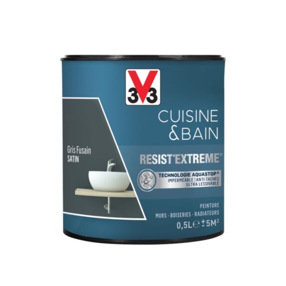 Peinture Cuisine & bain Resist'Extrême Gris fusain satin 0,5L - V33