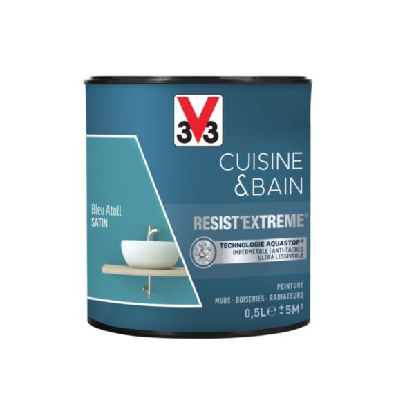 Peinture Cuisine & bain Resist'Extrême Bleu Atoll satin 0,5L - V33
