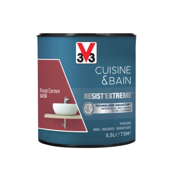 Peinture Cuisine & bain Resist'Extrême Rouge Carmen satin 0,5L - V33