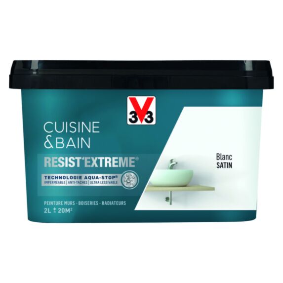 Peinture Cuisine & bain Resist'Extrême Blanc satin 2L - V33