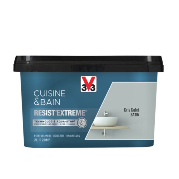 Peinture cuisine & bain Resist'Extrême gris galet satin 2L - V33