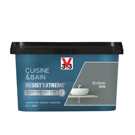Peinture cuisine & bain Resist'Extrême gris roche satin 2L - V33