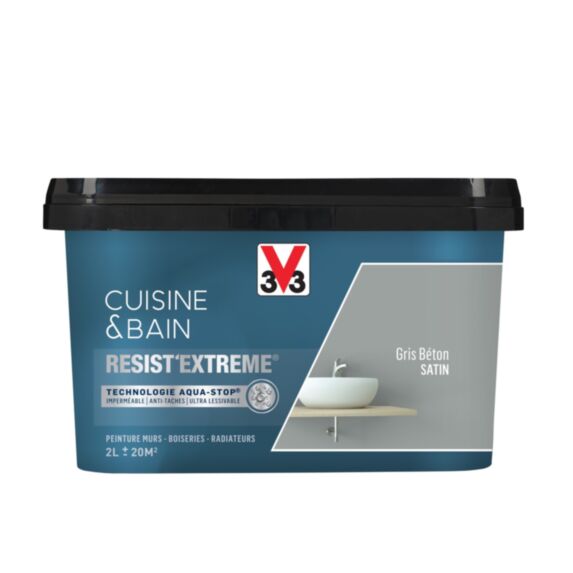 Peinture cuisine & bain Resist'Extrême gris béton satin 2L - V33