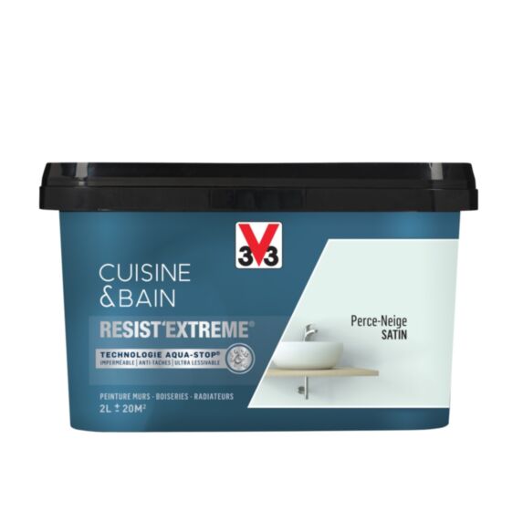 Peinture Cuisine&Bain Resist'Extrême Perce-Neige satin 2L - V33