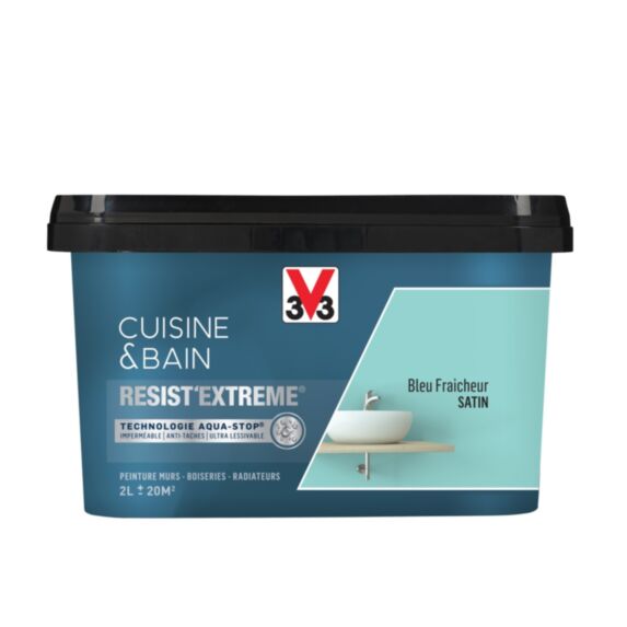 Peinture Cuisine & bain Resist'Extrême Bleu fraîcheur satin 2L - V33