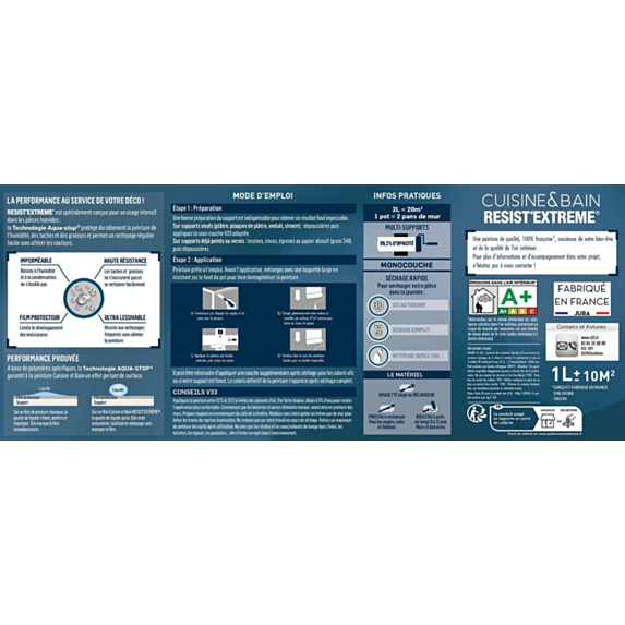 Peinture cuisine & bain Resist'Extrême bleu profond satin 2L - V33