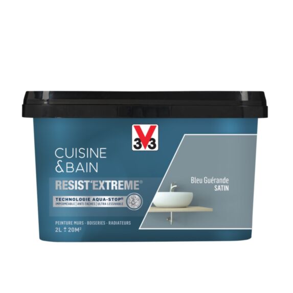Peinture Cuisine&Bain Resist'Extrême Bleu Guérande satin 2L - V33