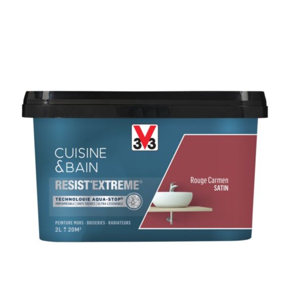 Peinture cuisine & bain Resist'Extrême rouge carmen satin 2L - V33