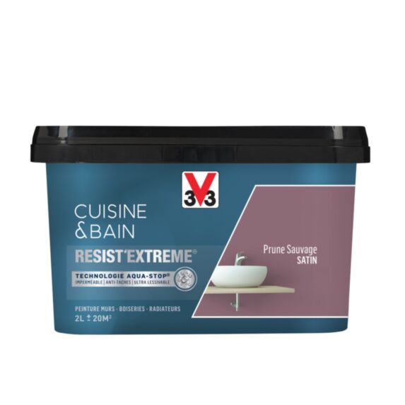Peinture cuisine & bain Resist'Extrême prune sauvage satin 2L - V33