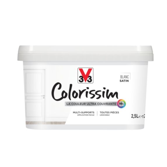 Peinture acrylique monocouche - V33 COLORISSIM satin blanc 2,5L