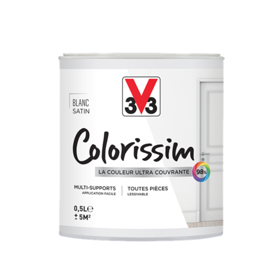 Peinture multisupport Colorissim blanc satin 0,5L - V33