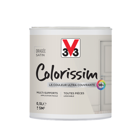 Peinture multisupport Colorissim dragée satin 0,5L - V33
